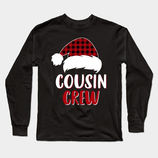 Cousin Crew Red Plaid Santa Hat Family Matching Christmas Pajama Long Sleeve T-Shirt by Sincu